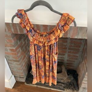 Vintage Lola P Orange Design Stretchy Strap Lightweight Summer Tank Boho Med